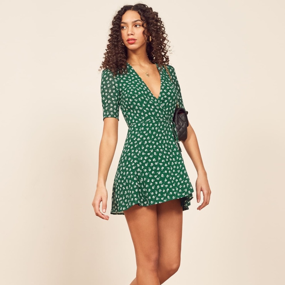 Reformation green Lucky Wrap mini Dress Size small